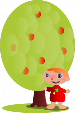 Clipart - red fruit tree with a baby