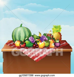 Vector Art - Fresh fruits on table. Clipart Drawing ...