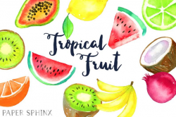 Watercolor Tropical Fruit Clipart | Fruit Clip Art - Pineapple, Bananas,  Kiwi, Coconut, Pomegranate, Papaya, Citrus - Instant Download PNGs