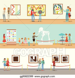 Vector Art - Museum visitors taking a museum tour with and ...