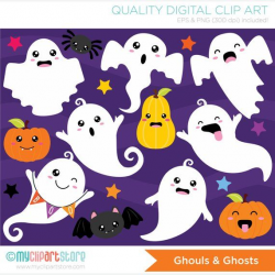 Ghouls and Ghosts Clipart, Halloween, Kawaii, pumpkins ...