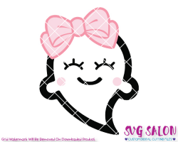 Halloween Girly Ghost With Bow Cut File Set in SVG, EPS, DXF, JPEG, and PNG