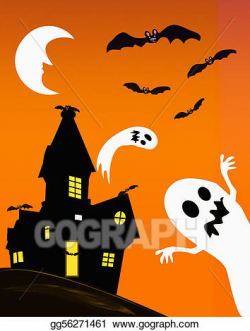 Drawing - Halloween haunted house and ghosts. Clipart ...