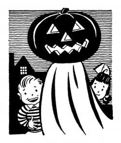 Retro Clip Art - Pumpkin Head Ghost with Kids | All hallows ...