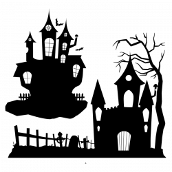 Halloween Ghost Party Clip art - Halloween Haunted House Silhouette ...