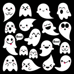 Cartoon ghost characters - happy, surprised, scary, smiling ...