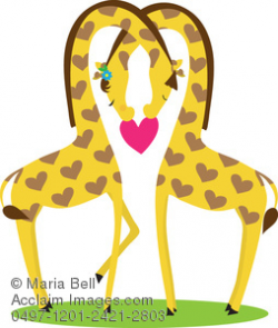 Two Giraffes in Love, Their Necks Intertwined, in a Clip Art ...