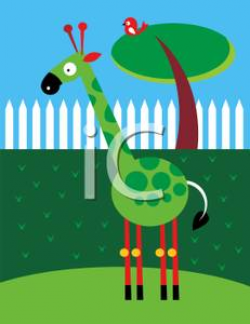 A Giraffe In a Back Yard Clipart Picture