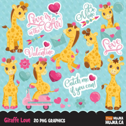 Valentine Giraffe Clipart. Valentine's day graphics, valentine backgrounds,  lettering, word art, cute animals, baby giraffe love