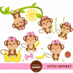 Monkey clipart, Monkey girl clipart, Monkey baby shower ...