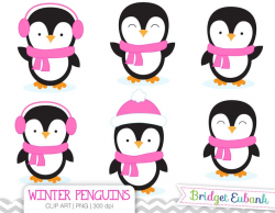 Penguin Clipart, Girl Penguins Clipart, Pink Penguins, Commercial Use,  INSTANT DOWNLOAD