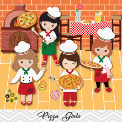Digital Pizza Girl Clipart, Little Girl Chef Clip Art, Girl Pizza Party  Clipart