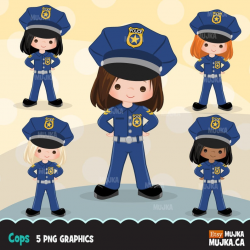 Cops, police officer clipart, Little girl clipart graphics, planner  stickers, scrapbooking, digitized embroidery, commercial use, character