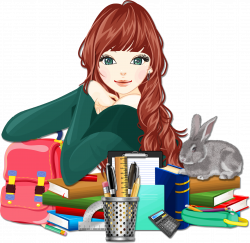 Clipart - School Girl With Rabbit 2