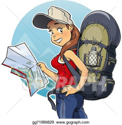 Vector Art - Tourist girl with rucksack and map. Clipart ...