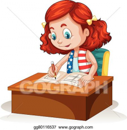 Vector Art - Little girl writing on the table. Clipart ...