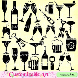 Celebration Clipart Wine Glass Champagne Bottle Clip Art Beer Party Drinks  Toast Martini Digital Printable Clipart Images Celebrate Graphics