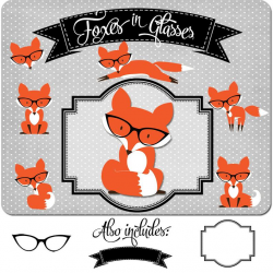 Fox Clip art - Foxes in Glasses Clipart - cute fox clip art set for  scrapbooking, Fox download, commercial use ok.