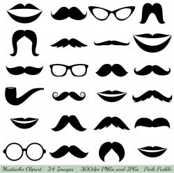 Mustache Clipart Clip Art, Glasses Clipart Clip Art, Lips Clipart Clip Art  - Commercial and Personal Use