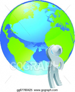 Vector Art - Looking up globe silver person concept. Clipart ...