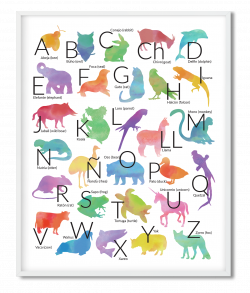 Alphabet Letters Poster Water Color Animals in Spanish and English ...