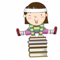 Cartoon Drawing Illustration - The book stack with goat jumping girl ...