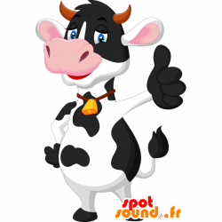 Purchase White Cow mascot, black and pink, very funny in 2D / 3D mascots