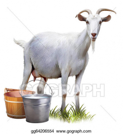 Clipart - White goat with buckets full of milk. Stock ...