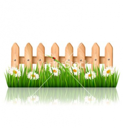 Background with a wooden fence with grass flowers vector by ...