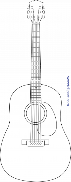 Acoustic Guitar Lineart 2 Clip Art - Sweet Clip Art
