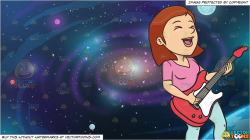 A Woman Enjoying Her Guitar Solo and Galaxy Background