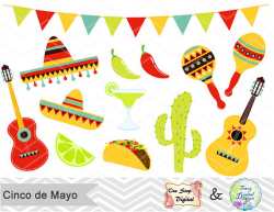 Digital Mexican Fiesta Clip Art, Cinco de Mayo Digital ...