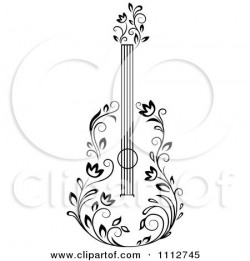 Clipart Black And White Floral Guitar 3 - Royalty Free ...