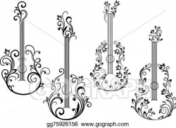 Vector Art - Floral acoustic guitar icons. Clipart Drawing ...
