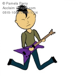 Clip Art Illustration of an Asian Kid Playing Guitar