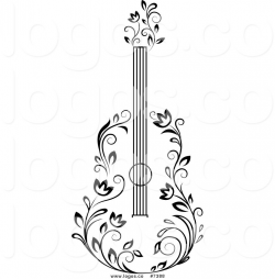 Royalty Free Clip Art Vector Black and White Floral Guitar ...