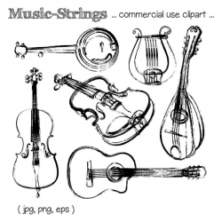 Music Clipart, String Instrument Clipart, Guitar Clipart, Violin Clipart,  Harp Clipart, Mandolin Clipart, Cello Clipart, Digital Download
