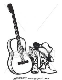 Clip Art Vector - Cowboy boots and music guitar isolated on ...