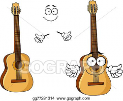 EPS Vector - Happy cartoon wooden acoustic guitar. Stock ...