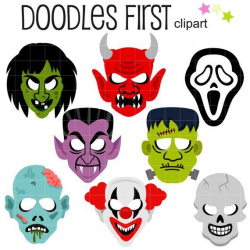 Scary Halloween Masks Clip Art for Scrapbooking Card Making ...