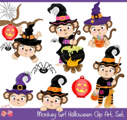 Monkey Halloween Clipart Set