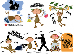 Halloween Monkey Classroom Clipart. Decorations. Halloween Cards.  Commercial Use