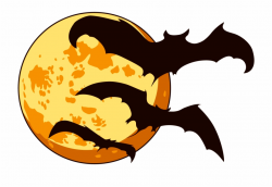 Orange Halloween Moon With Bats Png Clipart - Halloween Bats ...
