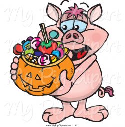 Swine Clipart of a Happy Trick or Treating Pig Holding a ...