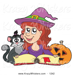 Critter Clipart of a Cute Halloween Witch Reading a Spell ...