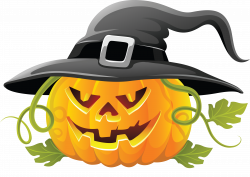 Large Transparent Halloween Pumpkin with Witch Hat Clipart ...