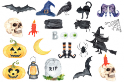 Halloween clipart, Watercolor Halloween clip art,Witches Hat,Witches shoes