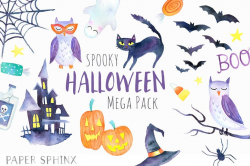 Watercolor Halloween Clipart | Spooky Halloween Party Clip Art - Includes  Pumpkin Clipart, Black Cat - Instant Download PNG files