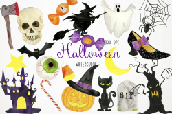 Watercolor Halloween Clipart, Halloween Clip Art