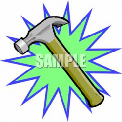 Clip Art Image: A Hammer on a Green Starburst Pattern